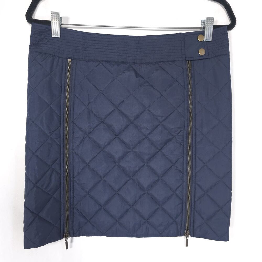MARIE OLIVER Womens Quilted Mini Skirt Zip Front Detail SMALL Navy